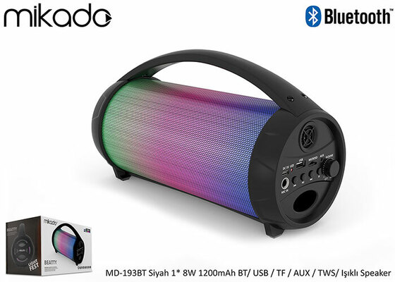Mikado MD-193BT Siyah 1 x 8W 1200mAh BT/ USB/TF/AUX/TWS/Işıklı Speaker