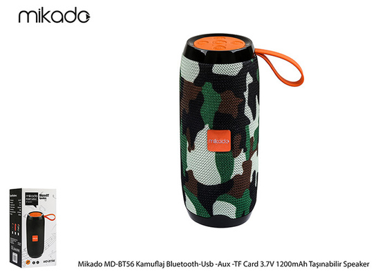 Mikado MD-BT56 Kamuflaj Desenli Bluetooth-Usb -Aux -TF Card 3.7V 1200mAh Taşınabilir Speaker