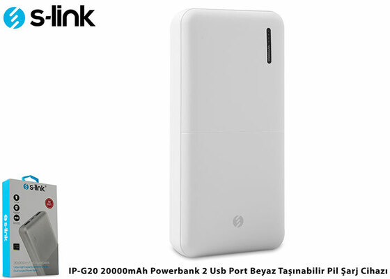 S-LINK IP-G20 20000MAH POWERBANK 2 USB PORT BEYAZ TASINABILIR PIL SARJ CIHAZI