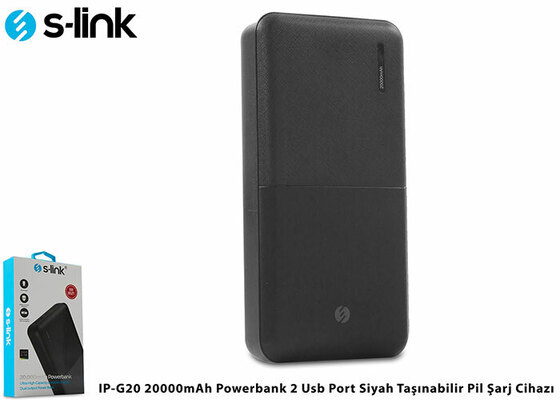 S-LINK IP-G20 20000MAH POWERBANK 2 USB PORT SIYAH TASINABILIR PIL SARJ CIHAZI