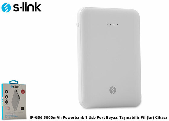 S-LINK IP-G56 5000MAH POWERBANK 2 USB PORT BEYAZ. TASINABILIR PIL SARJ CIHAZI