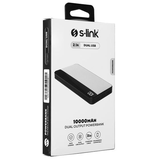 S-link IP-G59L 10000mAh 2*Usb Port+Micro+Type C 2 in 1 Kablolu Beyaz LCD Göstergeli Taşınabilir Pil