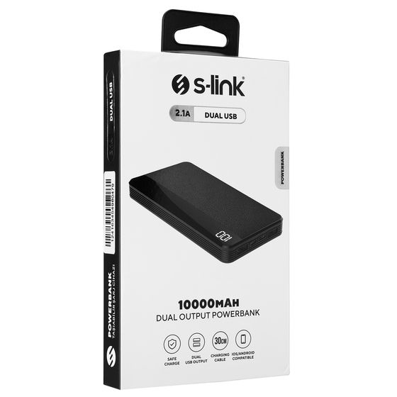 S-link IP-G59L 10000mAh 2*Usb Port+Micro+Type C 2 in 1 Kablolu Siyah LCD Göstergeli Taşınabilir Pil