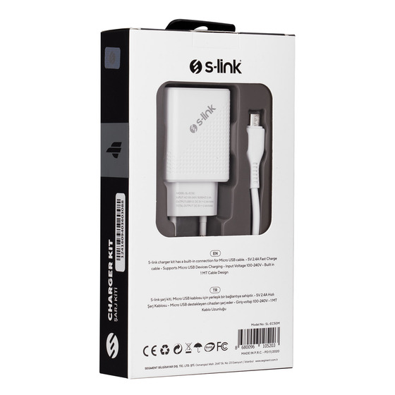 S-link SL-EC50 (SL-EC50M) 5V 2400MA Micro Kablolu 2 USB Çıkışlı Beyaz Ev Şarj Adaptörü