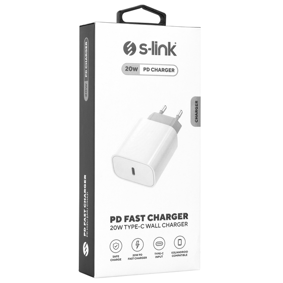 S-link SL-EC62 20W PD3.0/Quick Charge QC4.0 Type USB-C Hızlı Ev Şarj Adaptörü