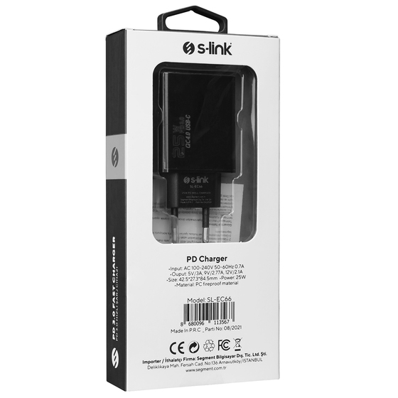 S-link SL-EC66 25W PD3.0 Super fast Charge QC4.0 Type USB-C Hızlı Ev Şarj Adaptörü