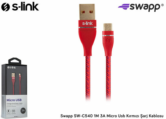 S-LINK SWAPP SW-C540 1M 3A MICRO USB KIRMIZI SARJ KABLOSU